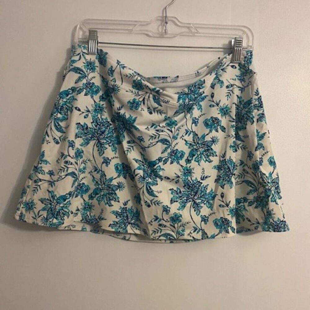 Lands' End Blue/Green Floral Swim Skirt with attached brief, size  14
